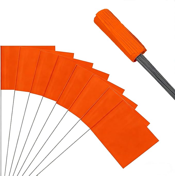 50Pack Orange Marking Flags, JIZHGRAD 13x4x5 Inch Marker Flags Use for Yard & Lawn, Boundary & Dog Training, Survey & Landscape, Sprinkler & Surveyor, Garden & Construction, High Visibility, Sturdy, Versatile, UV & Weather Resistant