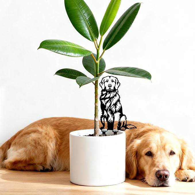 GLOBLELAND 2 Pcs Golden Retriever Mental Garden Stakes Black Silhouette Dog Decorative Yard Stakes Trees Metal Outdoor Art Decor for Yard Patio Lawn Walkway Ornament