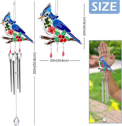 KY&BOSAM Blue Bird Wind Chime with Crystal Sympathy Wind Spinner Memorial Wind Chimes for Loss of Loved One Bereavement Gift in Memory Memorial Gifts for Loss of Mother Father Husband Condolences Gift