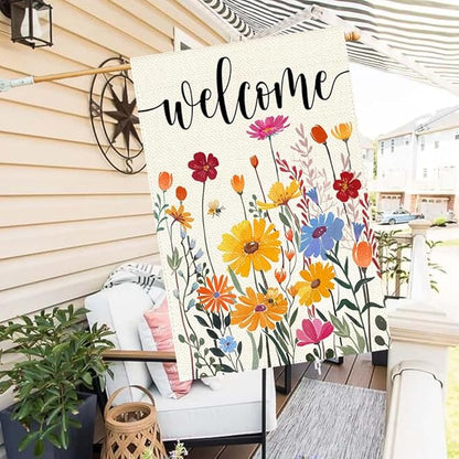 Spring Summer House Flag 28x40 Inch Double Sided Outside Welcome Wildflower Daisy Floral Outdoor Seasonal Decorative Large Garden Flag Decor 1-28