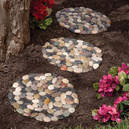 Bits and Pieces - Stepping Stones Outdoor Walkway - 12" River Rock Landscaping Decorative Stepping Stones - Set of Three (3) - Backyard Decor Garden Pavers for Outside Walkway