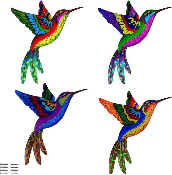 Metal Hummingbird Wall Decor, Colorful Outdoor & Indoor Humming Bird yard wall art Decoration. Ideal for Patio, Fence, Garden, Living Room & Balcony Decor- Hanging Ornaments to Elevate Your Space