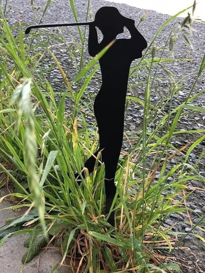 Outdoor Metal Golfer Yard Stake Art Metal Silhouette Art Garden Decor 18" (Men and Lady)