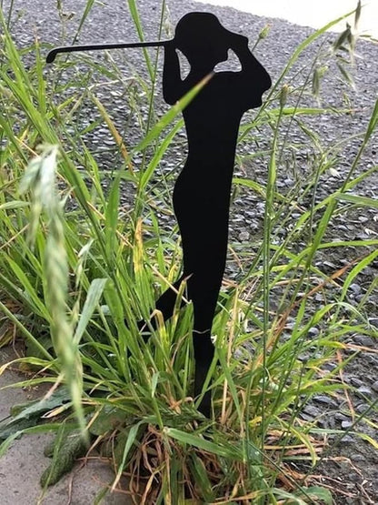 Outdoor Metal Golfer Yard Stake Art Metal Silhouette Art Garden Decor 18" (Men and Lady)
