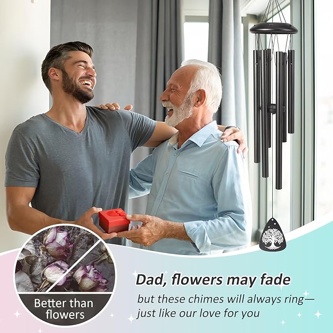 Gifts for Dad, 25''Wind Chimes Black, Dad Birthday Gifts from Daughter Son, Father's Day, Thanksgiving, for Dads，Father Gift Ideas for Dads Birthday Decorations