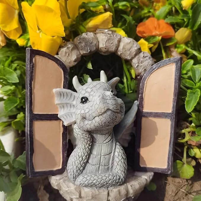 YWHWXB Garden Dragon Resin Sculpture,Lovely Outdoor Sculpture Ornaments,Garden Dragon Decor Statue for Home Patio Courtyard Lawn Decoration
