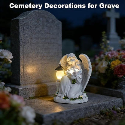 Solar Angel Garden Statue Outdoor, Praying Angel Statues Solar Figurine Lights Outdoor Waterproof, Resin Angel Sculpture for Garden Yard Lawn Grave Cemetery Decor, Gift for Mom Grandma Women (Bouquet)