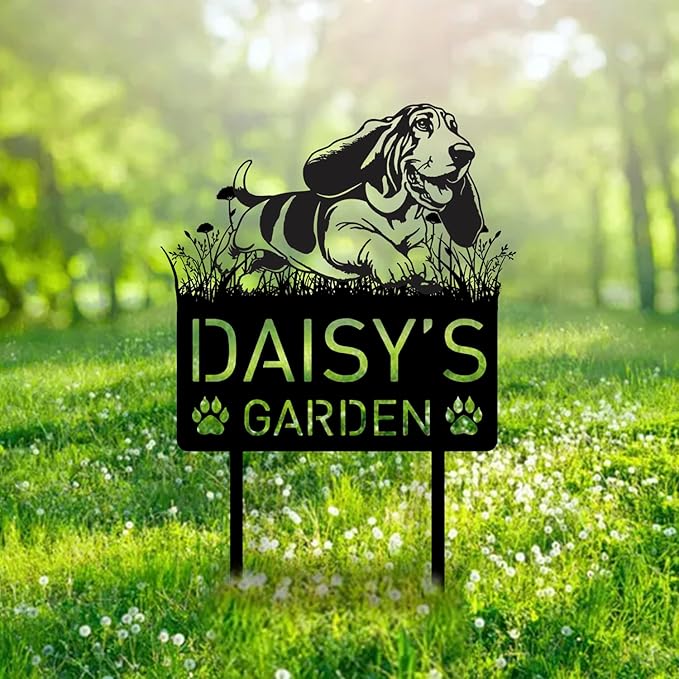 Custom Basset Hound Dog Metal Memorial Garden Stake Personalized Pet Grave Marker Name Sign Remembrance Stake Decor Sympathy Dog Loss,Outdoor Statues for Yard Garden Lawn Patio Pathway Grave Gift.