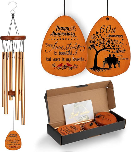 60th Anniversary Wedding Wind Chime with Meaningful Sayings, Happy 60th Anniversary Decorations Romantic Gifts for Couple, Parents, Wife, Husband, Friends, Diamond Anniversary Keepsake