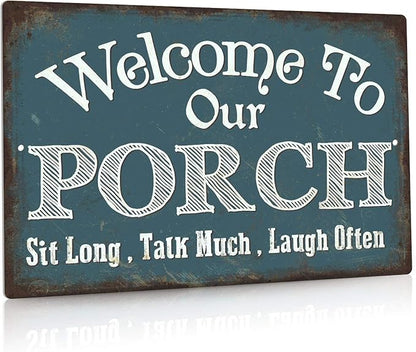 Putuo Decor Welcome to Our Porch Sign, Aluminum Metal Wall Sign for Home, Bar, Farmhouse, 12x8 Inches Use Outdoor/Indoor
