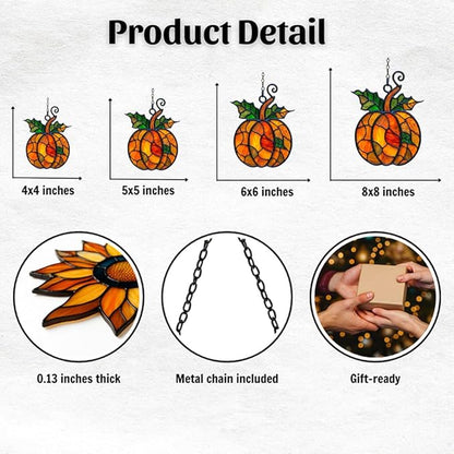 Pumpkin Acrylic Suncatcher Stained Glass Effect Window Car Hanging Christmas Ornament Indoor Outdoor Decor Garden Sun Catcher Panel for Acrylic Suncatcher Lover for Women Mom Grandma