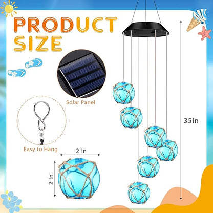 Wonderjune Solar Wind Chimes Nautical Ball Beach Theme Lights Outdoor Mobile Wind Chime LED Light for Garden Patio Yard Porch Decoration Gifts (Blue)