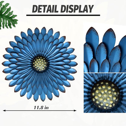 Metal Flowers Wall Decor Indoor Outdoor Metal Wall Art for Farmhouse Home Living Room Bedroom Bathroom Garden Decor – Blue