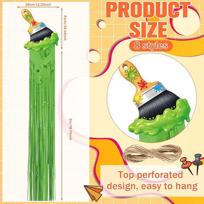 Affrolling 8 Pcs Back to School Paint Brush Party Decoration Paint Brush Hanging Decorations with Tassels for Classroom Back to School Art Birthday Party Supplies 3.4 ft Summer Door Banner Sign Decor