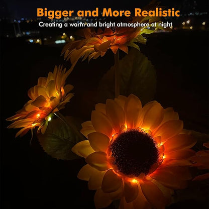 Meagoo Solar Sunflower Lights, 800mA Solar Garden Light with Real Looking Flowers Outdoor Waterproof Solar Stake Lights for Back Yard, Flower Bed, Pathway, Patio, Porch, Fall Decoration (4 Pack)