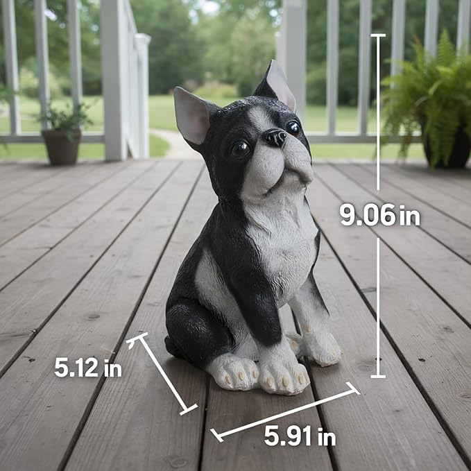 Elenon Dog Garden Statue Decorative for Yard, Black & White Sitting Bulldog Figurines Home Lawn Decor, Patio Kitten Tuxedo Statues Pets Memorial Ornament for Dog Lovers