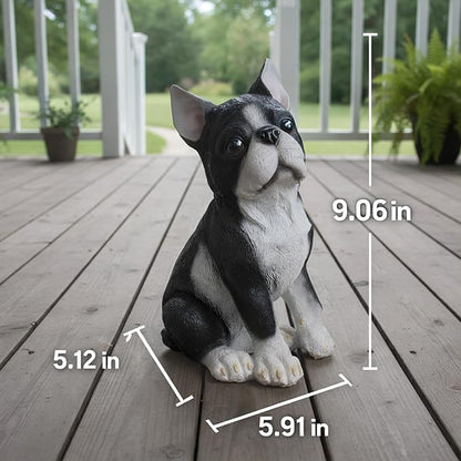 Elenon Dog Garden Statue Decorative for Yard, Black & White Sitting Bulldog Figurines Home Lawn Decor, Patio Kitten Tuxedo Statues Pets Memorial Ornament for Dog Lovers