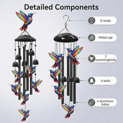 Outdoor Hummingbird Wind Chimes: Colorful Metal Commemorative Gifts of 7 Handmade Hummingbirds, Soothing Melodies in Gardens, Courtyards, and Terraces
