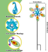 Metal Wind Spinners Outdoor, 360° Wind Sculpture Spinner with Metal Stake, Waterproof Spinners Green Kinetic Wind Spinner for Yard Lawn Decor (Peacock A)