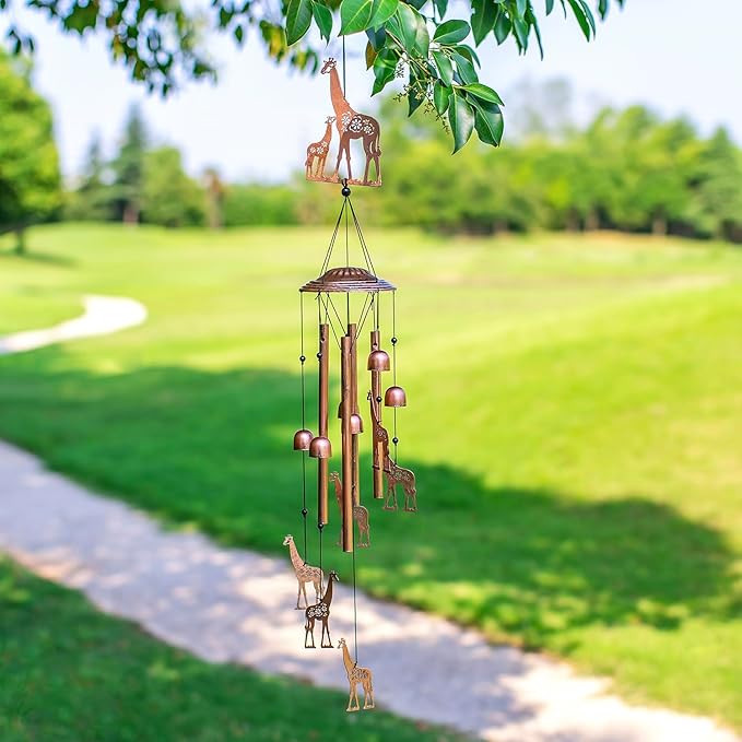 Giraffe Wind Chimes Outdoor Giraffe Gifts for Women/Men/Mom/Wife/Grandma Birthday Gifts Metal WindChimes for Outside/Indoors, Lawn, Patio, Home, Porch, Yard Decor, Garden Decoration