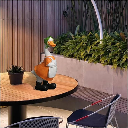 Cute Statues Garden Resin Couple Duck Statue Standing Goose Sculpture Backyard Decor(Orange)