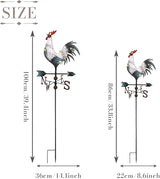 TERESA'S COLLECTIONS Garden Decor with Solar Outdoor Lights, White Rooster Yard Art Sign for Outside, 34'' Metal Weathervane Decorative Garden Stake for Outdoor Decor, Lawn, Gifts for Mom