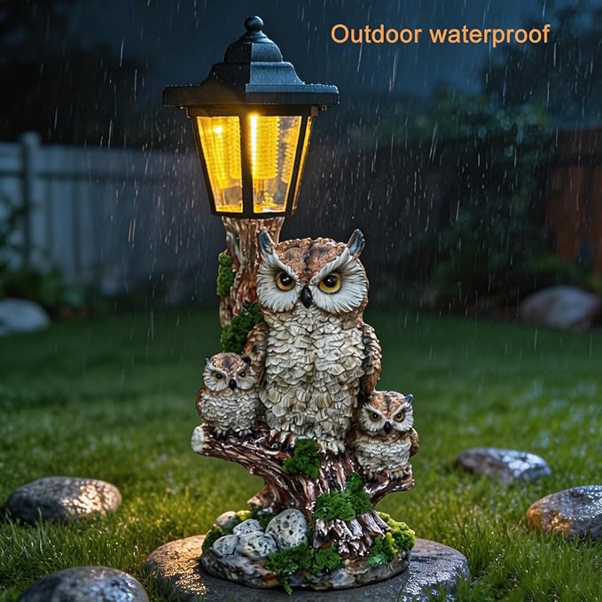 Solar Garden Owl Statue Lights,Large Owl Figure with Solar Lights Lantern,for Outdoor Landscapes, Courtyards, Paths,Outside Patio Lawn Sculpture Decorated，Gifts for Women, Owl Lover