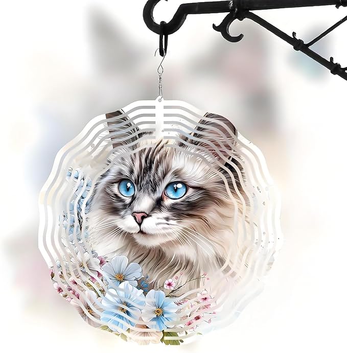 10 Inch Cat Wind Spinner, 3D Metal Animal Hanging Kinetic Wind Rustproof Sculpture Gift for Garden Yard Art Balcony Window Porch Lawn Farm Decor