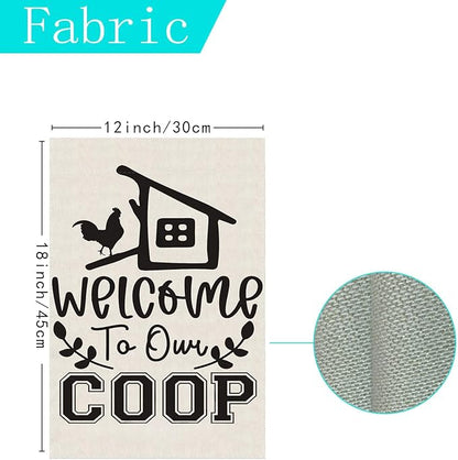 Black Chicken Welcome to Our Coop Garden Flag Farmhouse Yard Flag 12x18 Inch Double Sided Small Mini Yard Outdoor Outside Decoration