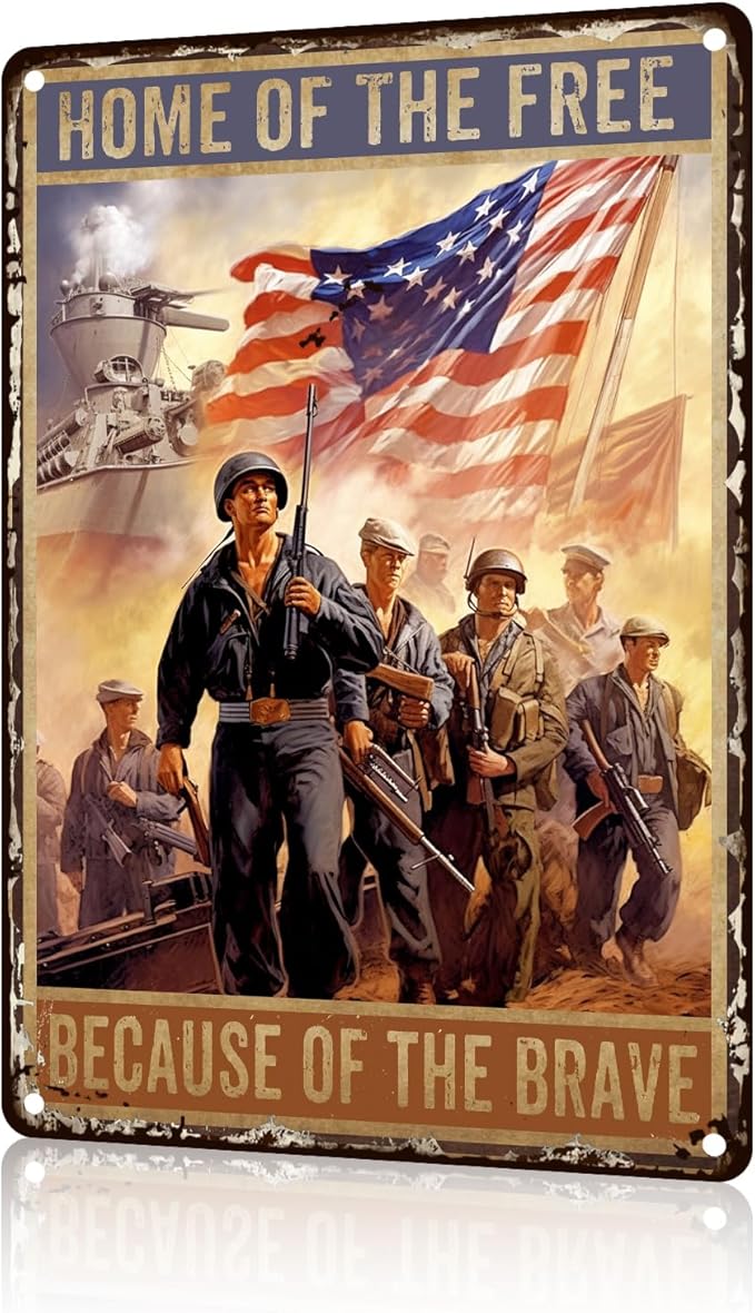 Veteran Metal Tin Sign Home of The Free Because Brave Vintage Sign For Happy Veterans Day Gift Decor Wall 8x12 inch