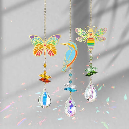 Crystal Sun Catcher, Butterfly Bird Bee Glass Window Hanging Ornament,Crystal Prism Suncatcher Outdoor Indoor Home Garden Party Decoration