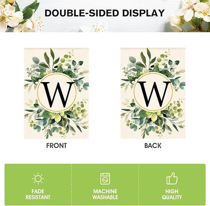 AVOIN colorlife Monogram Letter W Floral House Flag 28x40 Inch Double Sided Outside, Family Last Name Initial Yard Outdoor Decoration