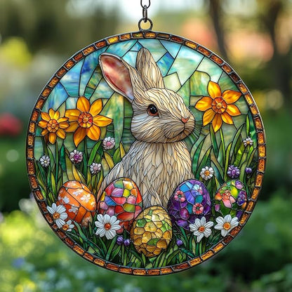 Vivid Mosaic Easter Bunny Art Acrylic Suncatcher Stained Glass Effect Window Car Hanging Christmas Ornament Indoor Outdoor Decor Garden Sun Catcher Panel for Easter Lover for Women Mom Grandma