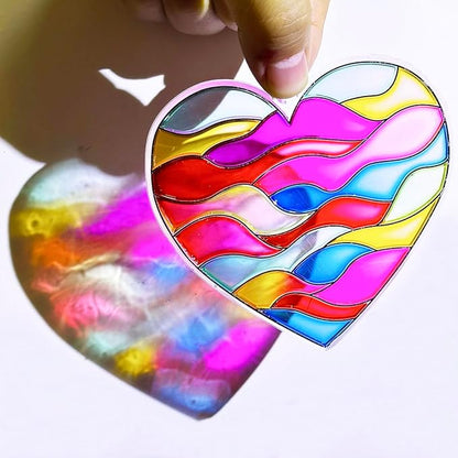 AUEKIV Valentines Suncatcher Crafts Kit 30 Sets Heart Suncatchers Window Art Paint Sun Catcher DIY Craft Kits Heart for Valentine's Day Classroom Activities Party Gift Exchange