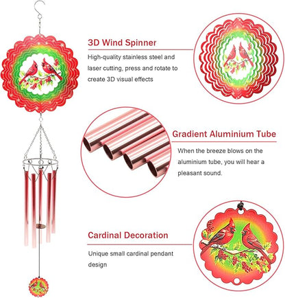 Wind Chimes with Cardinal Wind Spinner, Gifts for Mothers Day Grandma Mom Women Birthday Retirement Teacher, 31" Windchimes Outdoor Decor Hanging Mobile for Garden Porch Patio Backyard