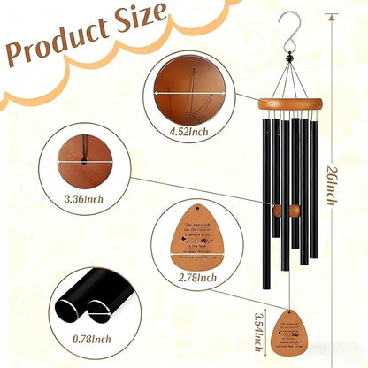 26” Aluminum Memorial Wind Chime for Outside, Sympathy Gift for Loss of Loved One, Outdoor Garden Patio Decoration, Remembrance Wind Chimes Home Decor for Mom Neighbor Funeral Bereavement Gift(Black)