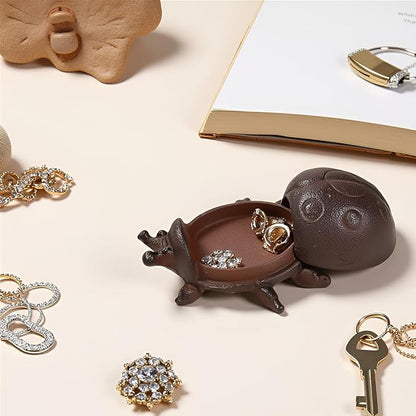 Hide a Key Ladybug Statue, Cast Iron Key Hiders Outside, Decorative Outdoor Spare Keys Holder, Animal Shaped Hidden Keys Holders for Indoor Garden Yard Patio Decor, Brown
