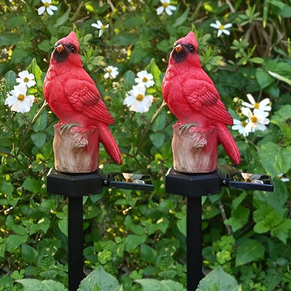 Red Cardinal Figurine Solar Light 2 Pack Garden Decor Outdoor Stake Patio Yard Art Lawn Dad Grave Decorations for Cemetery Mother Day Memorial for Mom Gravesite
