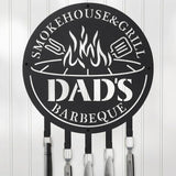 Qmetalart Metal BBQ Sign with Utensil Hangers Smokehouse Wall Art for Outdoor Grill Area Patio Backyard Decor Barbecue Grill Gift for Dad, Grandpa, Papa - Father’s Day Gift