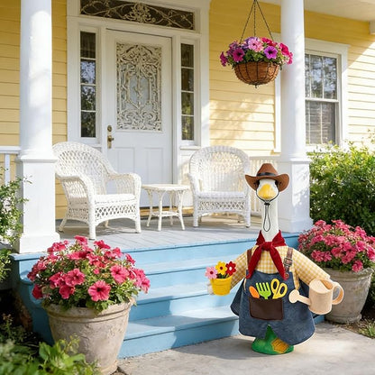 Porch Goose Outfit for 23" Cement & Plastic Goose Statue – Gardener Porch Goose Clothes with Cowboy Hat,Includes Scarf,Tools,Watering Can & Flower Pot, Outdoor Lawn Yard Decor & Front Porch