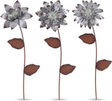Metal Floral Garden Stake Outdoor Glow in Dark Silver Plant Pick Water Proof Metal Flower Stick Décor for Lawn Yard Patio,3 PCS
