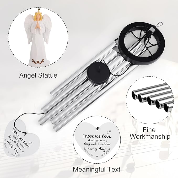 Angel Memorial Wind Chimes for Loss of Loved One Sympathy Gifts for Outside Large Outdoor Wind Chimes, Bereavement Gift Ideas, Condolence Memorial Gifts for Loss of Mom Dad Husband