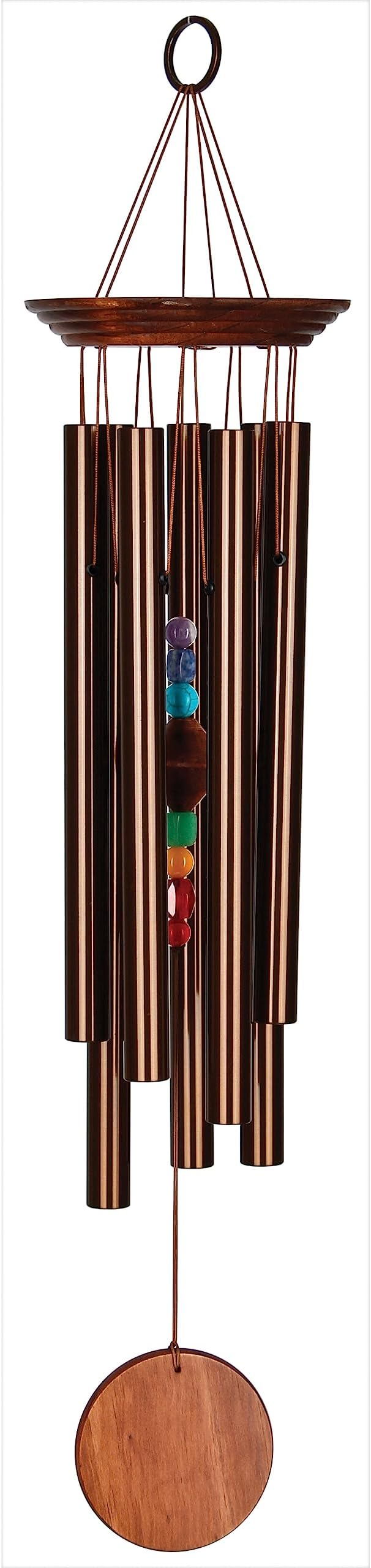 Woodstock Wind Chimes for Outside, Garden, Patio, Porch, Outdoor Decor, Meditation Yoga, Awareness and Relaxation (24") Woodstock Chakra Chime Seven Stones Large Size Bronze Wind Chime Gifts (CC7LBR)