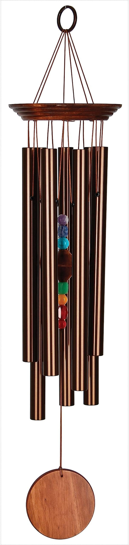 Woodstock Wind Chimes for Outside, Garden, Patio, Porch, Outdoor Decor, Meditation Yoga, Awareness and Relaxation (24") Woodstock Chakra Chime Seven Stones Large Size Bronze Wind Chime Gifts (CC7LBR)