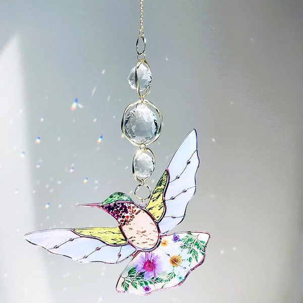 Green Acrylic Hummingbird Flowers Garden Suncatcher Christmas Tree Decorations Window Hanging Ornaments Crystal Prism Rainbow Maker Sun Catcher Gifts for Mom Grandma Sister Bird Lovers