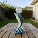 Solar Statue Outdoor,Dolphin Statue with Solar Globe Lights - Ideal Gifts for Dad, Mom or Birthdays, Beautifully Crafted Outdoor Garden Decorations to Wow Your Guests (Dolphin)