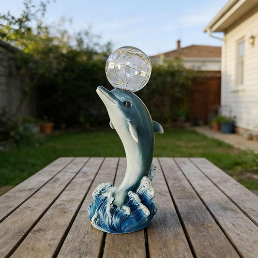 Solar Statue Outdoor,Dolphin Statue with Solar Globe Lights - Ideal Gifts for Dad, Mom or Birthdays, Beautifully Crafted Outdoor Garden Decorations to Wow Your Guests (Dolphin)