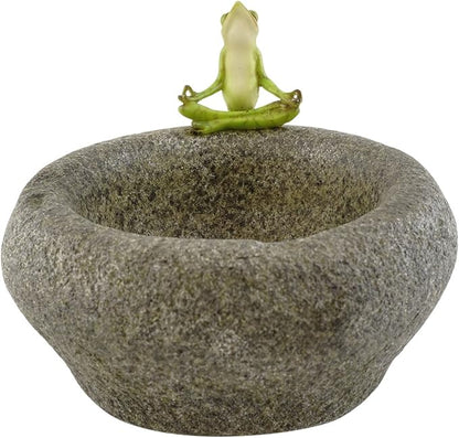 Top Collection Garden Frog Meditating On Large Functional Stone Flower Pot Planter Figurine