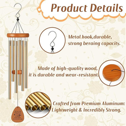 Aluminium Wind Chimes, 26" Wooden Sympathy Wind Chimes, Memorial Wind Chime for Loss of Loved One, Wind Tubes of Sympathy Gift, for Home Decor Outdoor Garden Patio(Golden)
