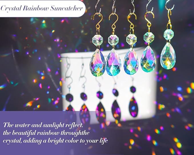 25pcs 38mm Crystal Teardrop Chandelier Parts,Suncatcher Crystal Prisms Hanging for Windows/Wedding Christmas Tree Decor(Glod Hook+Ring)